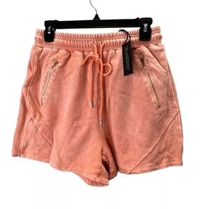 Blank NYC Power Hour Shorts S Pull On Drawstring Zip Pockets Coral Sweats NWT